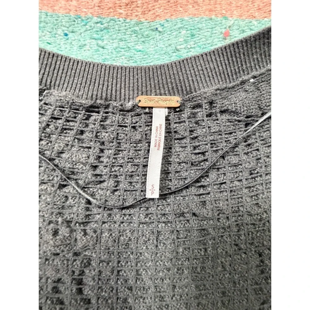 Free People Small Cropped Textured Cardigan Charcoal Gray Boho Button Front